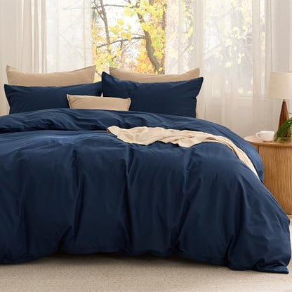 Bedsure PureWoven Cotton Comforter Set Prewashed, Full, Navy
