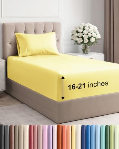 Extra Deep Pocket Twin Size Sheet Set - Breathable & Cooling - Yellow