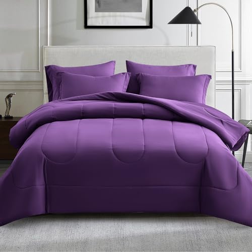 Maple&Stone Full Comforter Set 7 Pieces Bed in a Bag Dark Purple Bed Set