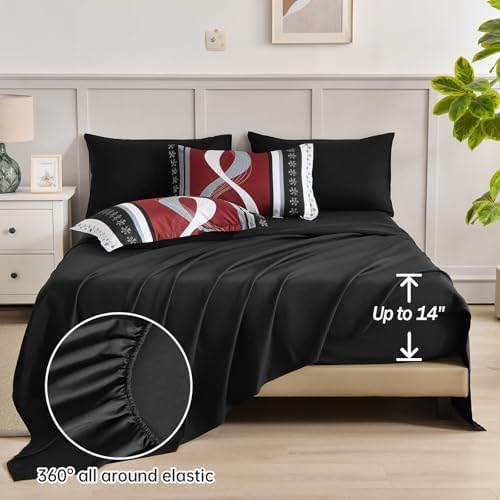 Anibedding Burgundy Comforter Set King Size,8 Pieces Boho Bed in a Bag