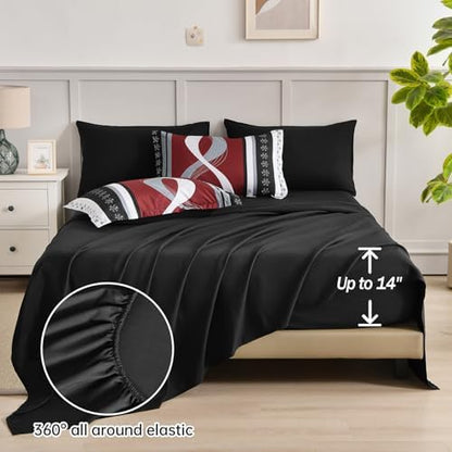 Anibedding Burgundy Comforter Set Queen Size,8 Pieces Boho Bed in a Bag