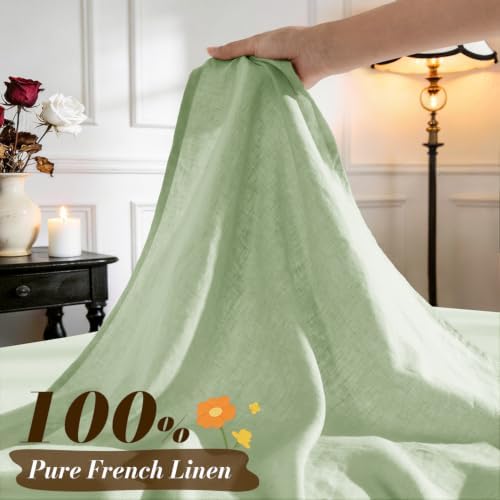 SONORO KATE 100% French Linen Queen Size Sheets Set,Natural Flax Bedding