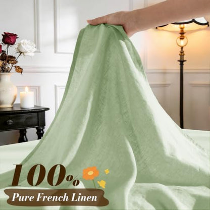 SONORO KATE 100% French Linen King Size Sheets Set,Natural Flax Bedding