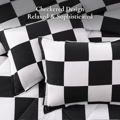 Andency Checkered Comforter King, Black and White Gingham Plaid Bedding Set