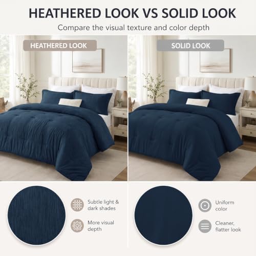 CozyLux Full Size Comforter Set, Heathered Navy Blue, 3 Pieces Bedding Sets