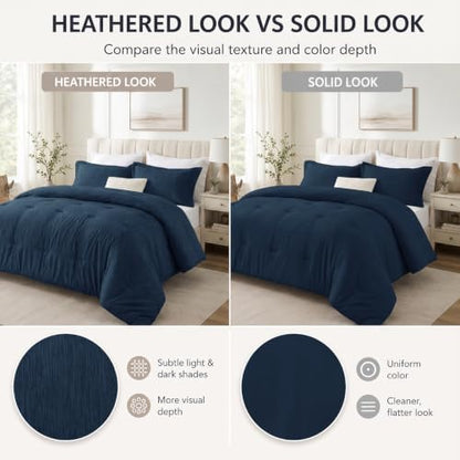 CozyLux Oversized King Comforter Set 120x98, Heathered Navy Blue, 3 Pieces