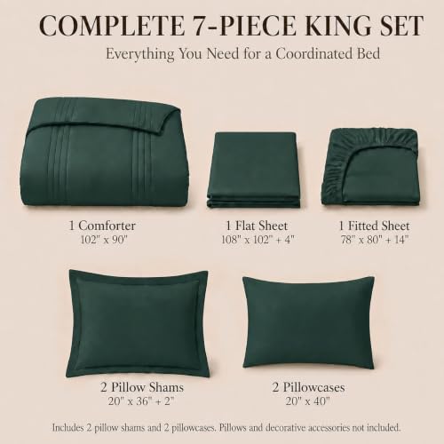 CozyLux King Size Comforter Set Forest Green- 7 Pieces Bed in a Bag