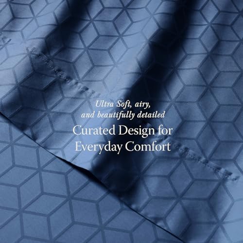Threadmill 400TC Egyptian Cotton Queen Sheet Set, Jacquard, Folkstone Blue