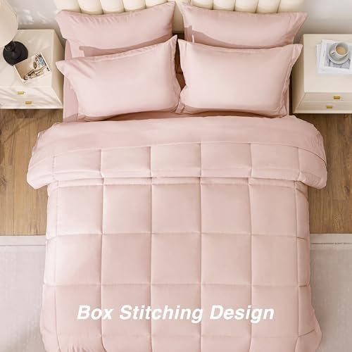 Love's cabin Full Comforter Set Blush Pink, 7 Pieces Full Bed in a Bag, All Season Bedding Sets with 1 Comforter, 1 Flat Sheet, 1 Fitted Sheet, 2 Pillowcase and 2 Pillow Sham