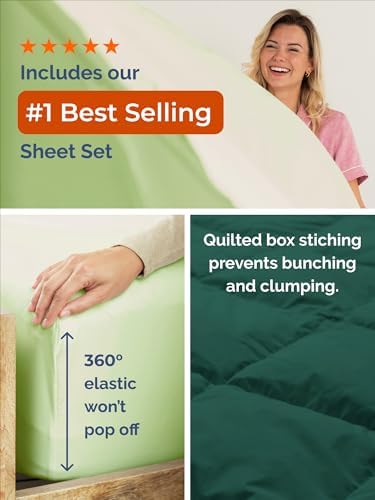 King Comforter Set - Emerald/Light Sage Bedding, All Seasons - 3 Piece Set