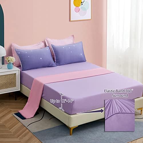 Dinjoy Girls Comforter Set Queen Size 7 Pieces Bed in A Bag Ombre Pink Purple Rainbow Bedding Set Collections for Teen Women (1 Comforter, 1 Flat Sheet, 1 Fitted Sheet, 2 Pillow Shams, 2 Pillowcases)