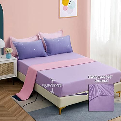 Dinjoy Girls Comforter Set Queen Size 7 Pieces Bed in A Bag Ombre Pink Purple Rainbow Bedding Set Collections for Teen Women (1 Comforter, 1 Flat Sheet, 1 Fitted Sheet, 2 Pillow Shams, 2 Pillowcases)