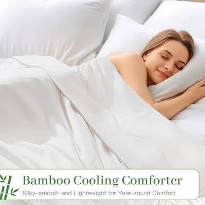 NEXHOME PRO 100% Viscose Derived from Bamboo Comforter Twin Size - Cooling & Moisture-Wicking Bedding - All Season Lightweight Design - Natural Organic Twin Duvet Insert