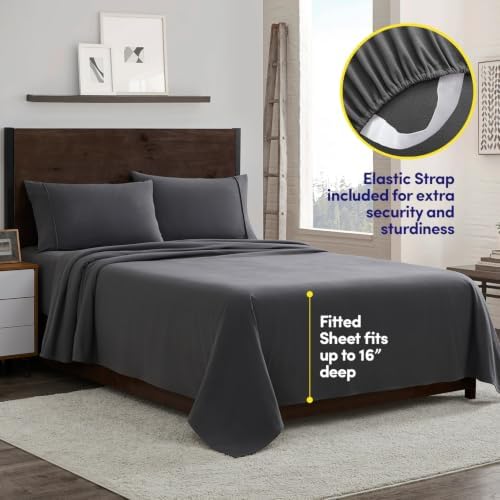 Flannel Sheets Warm and Cozy Deep Pocket Breathable All Season Bedding Set with Fitted, Flat and Pillowcases, Queen, Gray