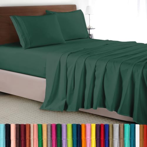 Elegant Comfort Luxury 4-Piece Bed Sheet Set - Luxury Bedding 1500 Premium Hotel Quality Microfiber, Wrinkle Resistant Cool & Breathable, Easy Elastic Fitted, King, Hunter Green