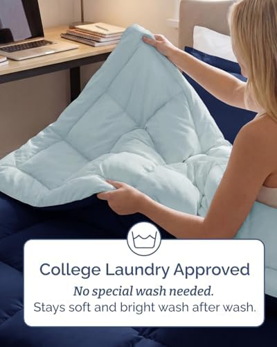 Twin XL Comforter Set - Navy Blue/Sky Blue All Season Bedding - 2 Piece Set