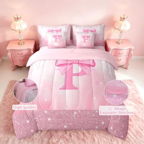 Feelyou Boys Girls Pink Bowknot 7 Pieces Bedding Set Twin Size