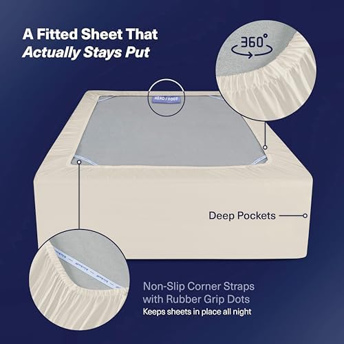 Kickoff Viscose Bamboo Sheets Twin XL Size 3-pc 100% Organic Bamboo Viscose Bed Cooling Sheets Twin XL Size Set Cool Bedding for hot Sleepers Sheet Set - Gift Ready Packaging (Buttercream, TXL)