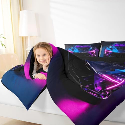 Feelyou Boys Race Car Comforter Set King Size Speed Sports Car Bedding Set for Kids Boys Girls Extreme Sports Duvet Quilt Automobile Bedroom Decor Microfiber 3 Pcs with 2 Pillow Cases