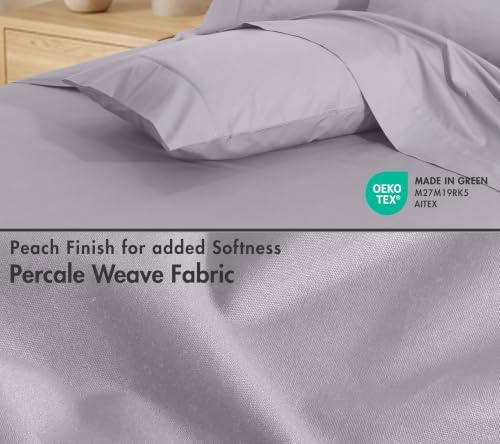RUVANTI 100% Cotton Queen Sheets, Percale Queen Sheet Set, Opal Gray