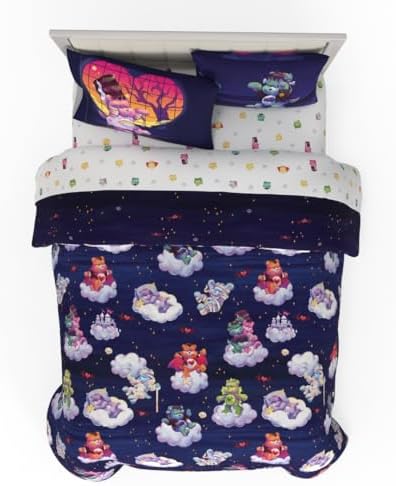 Care Bears x Universal Monsters Halloween Bedding 7 Piece Super Soft Cozy Reversible Comforter and Sheet Set with Sham, Full, (Officially Licensed Product) By Franco
