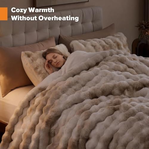 YIKUSH California King Faux Fur Soft Comforter Set, Fluffy Bedding Set