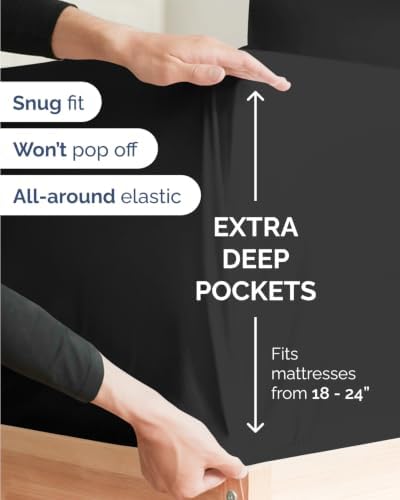 Flex Top Split Head King Sheet Set - 4 Piece Extra Deep Sheets - Black