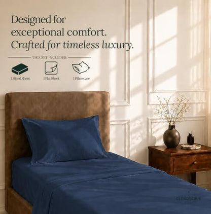 CLOUDSCAPE Millennium Series Egyptian Cotton Sheets Twin Size, DarkDenim