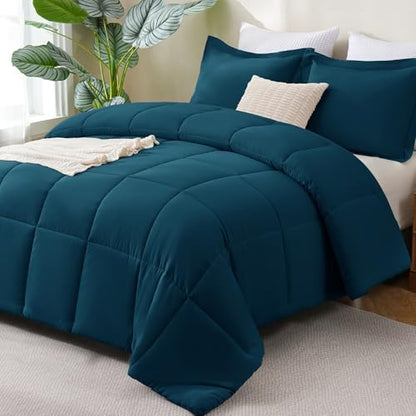 CozyLux Oversized Queen Comforter Set, 3-Piece Box-Stitched, Lyons Blue