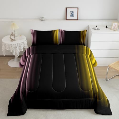 Feelyou Teens Abstract Ombre Decorations Bedding Set for Kids Women Pink Yellow and Black Comforter Set Geometric Modern Quilt Set Room 3Pcs King Size