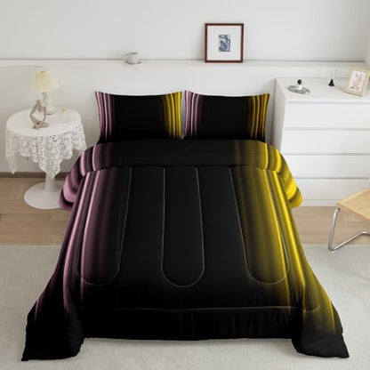 Feelyou Teens Abstract Ombre Decorations Bedding Set for Kids Women Pink Yellow and Black Comforter Set Geometric Modern Quilt Set Room 3Pcs King Size