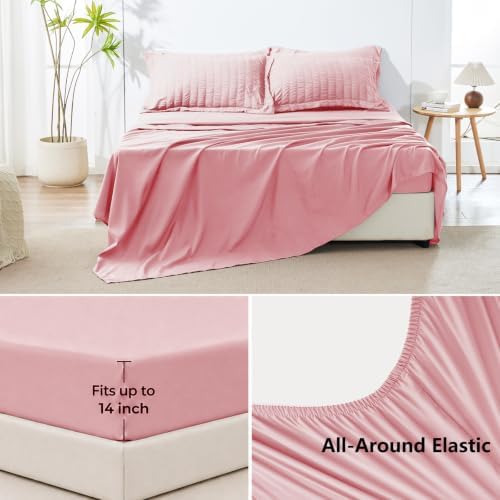 HIMEET Full Comforter Sets, 7-Piece Seersucker Bed in a Bag, Pink
