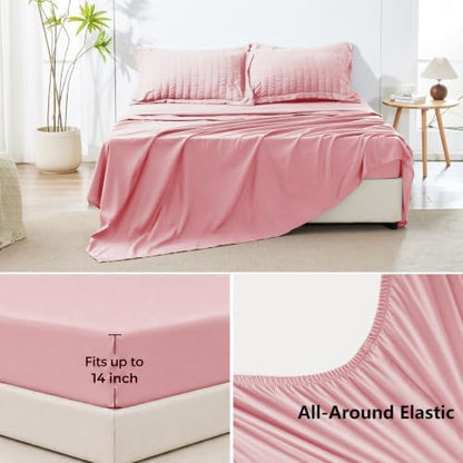 HIMEET King Comforter Set, 7-Piece Seersucker Bed in a Bag, Pink