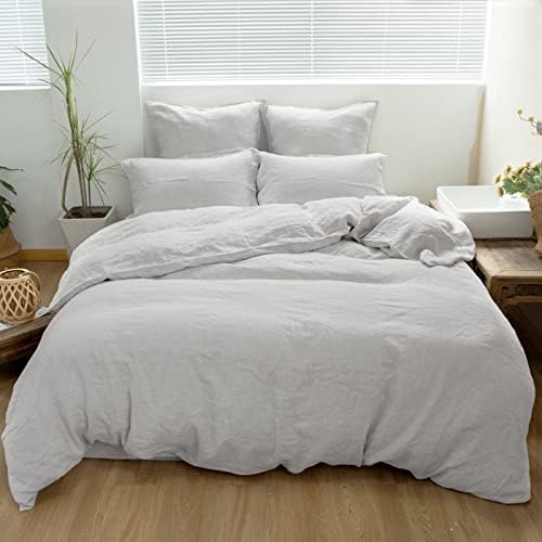 Simple&Opulence 100% Washed Linen Euro Shams 26'' x 26'' Pack of 2, Basic Style Solid Color Natural Flax Farmhouse Decorative Square Throw Pillow Covers for Bed Couch Sofa - Light Grey