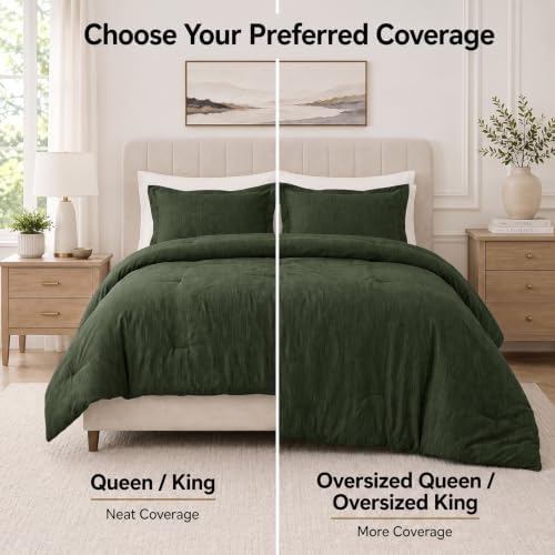 CozyLux Oversized King Comforter Set, Heathered Emerald Green, 3 Pieces