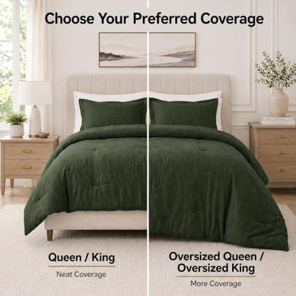 CozyLux Oversized King Comforter Set, Heathered Emerald Green, 3 Pieces