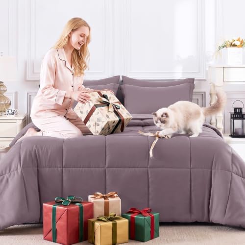 CozyLux Queen Comforter Set, 7-Piece Bed in a Bag, Dusty Purple