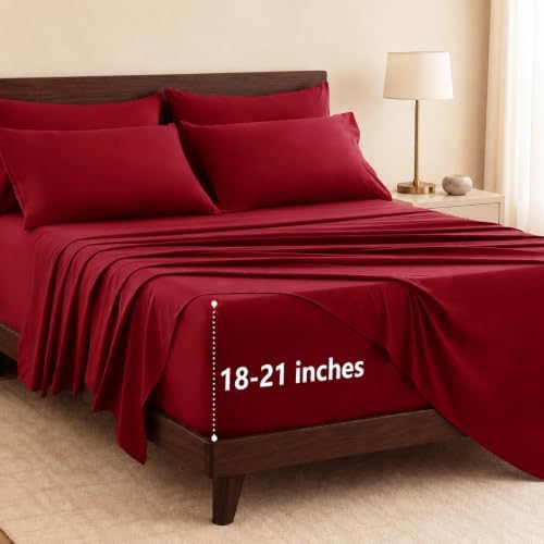 CozyLux King Size Sheets Set 6-Piece, 21-Inch Deep Pocket, Soft Feel