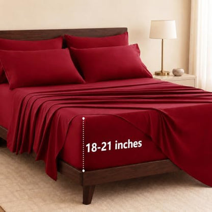 CozyLux King Size Sheets Set 6-Piece, 21-Inch Deep Pocket, Soft Feel