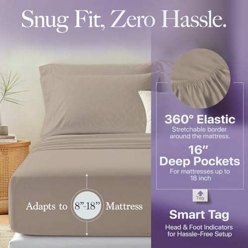 Carressa Linen 600 Series California King Sheet Sets, 16" Deep Pocket,Taupe