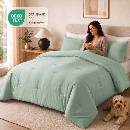 CozyLux Twin Comforter Set, 2 Pieces Down Alternative Bedding, Sage Green