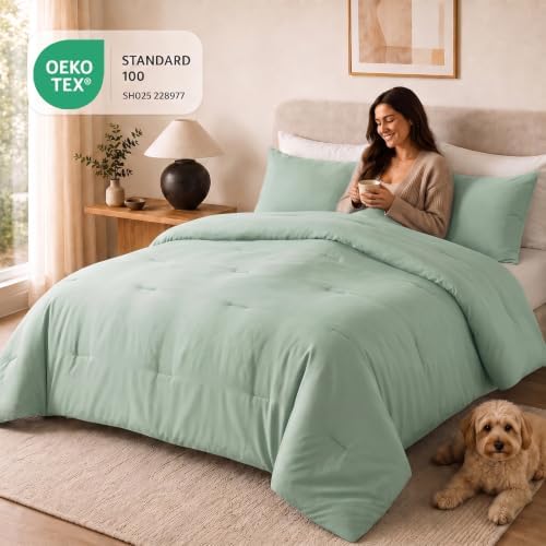 CozyLux Oversized King Comforter Set, 3 Pieces Sage Green Quilted Bedding