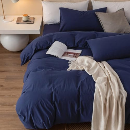 JIYUAN California King Washed Cotton Duvet Cover Set, Relaxed Linen Feel