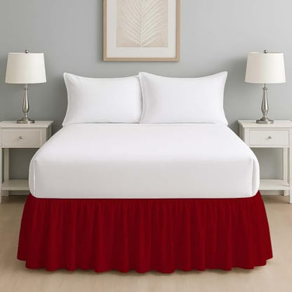 Mattress-Homes Ruffled Bed Skirt Split Corners with Platform, Tailored Fit Wrinkle Free Ultra-Soft Microfiber Dust Ruffle, Full 14" Drop, Burgundy