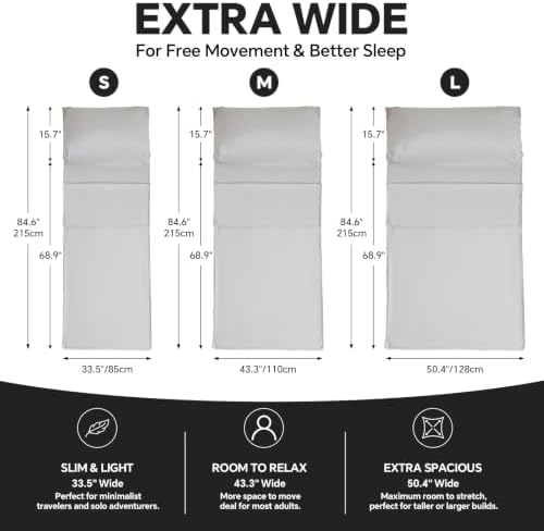 Sleeping Bag Liner,Extra Wide Travel Sheets for Hotel,3 Size