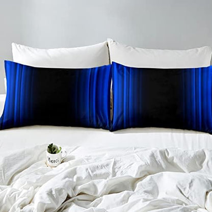 Feelyou Geometric Abstract Ombre Bed Sheets Kids Teens Dark Blue and Black Striped Sheet Set Decor Modern Fashion Bed Set Bedroom Collection 3Pcs Twin Size