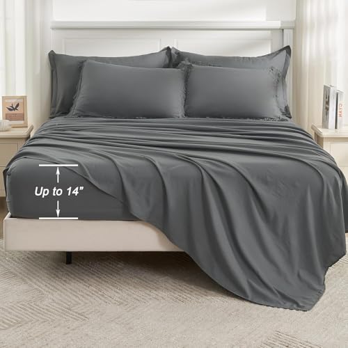 Andency Oversized King Comforter Set, 7 Pieces Dark Grey Bedding