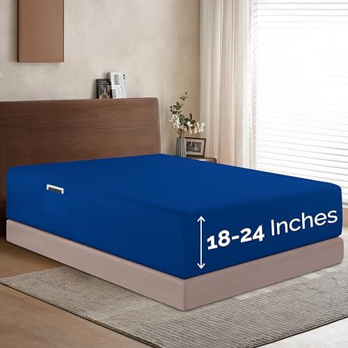 Elegant Comfort 1500 Premium Hotel Quality 18-24 Inches Deep - Extra Deep Pocket Single Fitted Sheet for High Mattress, Luxury and Softest, Smart Pocket - Wrinkle Free, Full, Royal Blue