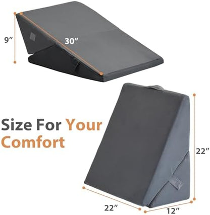 BIEEZZK Wedge Pillow, Adjustable Back Pillow for Sleeping, 9&12“ Bed Wedge Pillow Set for After Surgery, Triangle Memory Foam Pillow Wedges for Headboard, Acid Reflux, Snoring, GERD, Grey