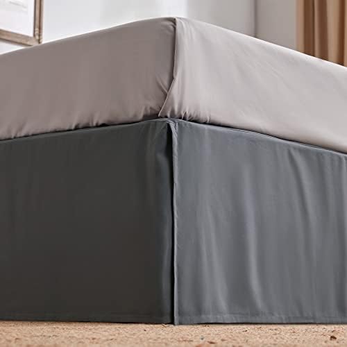 SLEEP ZONE Pleated Bed Skirts Full Size, 15 inch Tailored Drop Easy Fit Bedskirt, Anti-Static, Fade Resistant (Full, Grey)